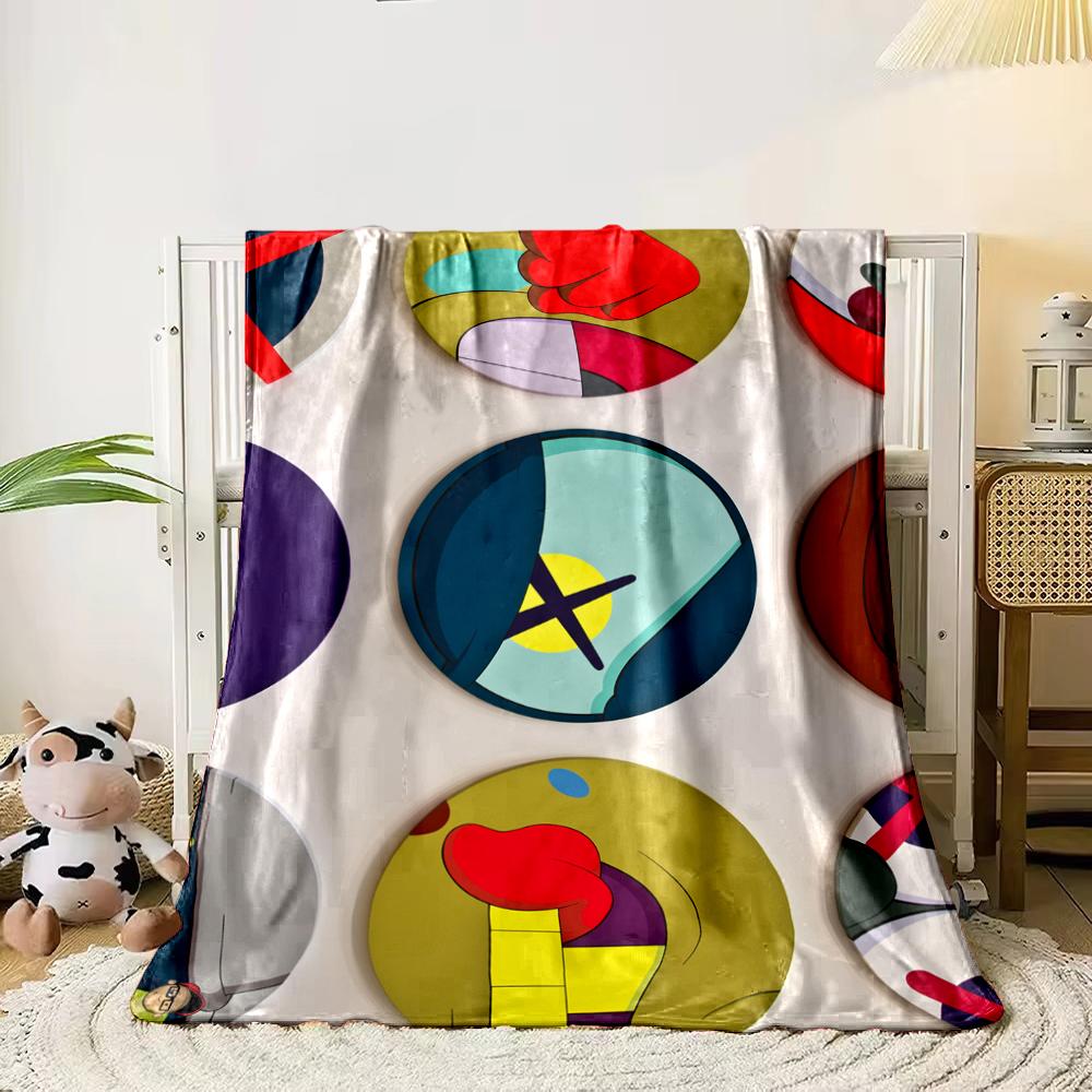 KAWS Circular Panel Art X Eyes Blanket Throw, Flat Circle Pop Art Style Design, Modern Living Room, Cozy Bedding, All Seasons Gift