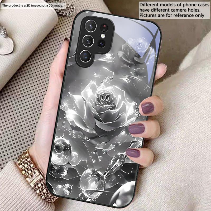 Ice Crystal-colored Roses For Samsung S26 S22 S8 9 10 S20 Ultra S21 Pro S22 Plus S23 FE S24Ultra S25 Edge S24+ Glass Phone Case