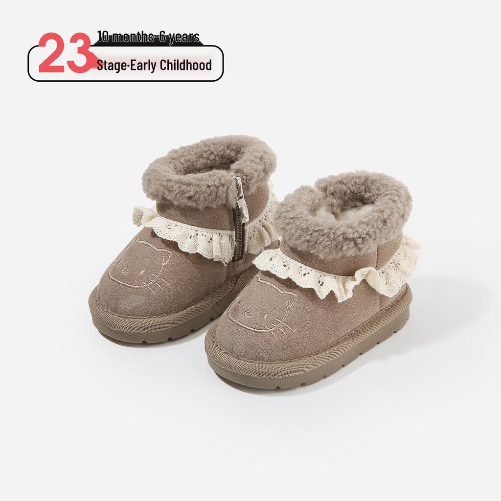 2025 Winter Toddler Girls' Plush Sole Cotton Shoes - Velvet-Lined Warm Snow Boots for Outdoor Wear