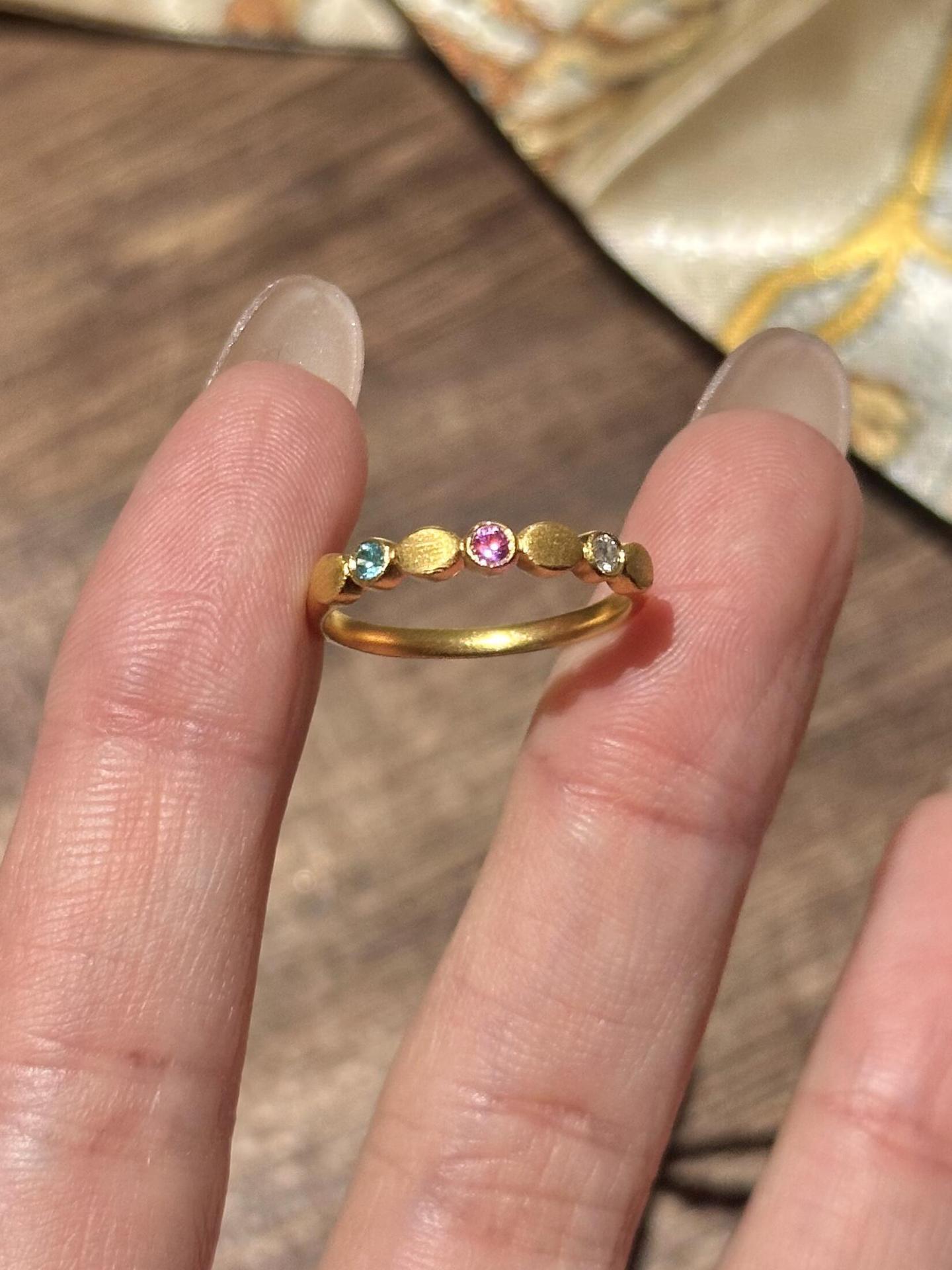 Xiaohongshu Bestseller Sweet Girly Tricolor Ring - Women s Ancient Gold Niche Light Luxury Adjustable Open Size