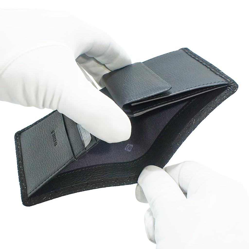 Inden Bifold Billfold Black with Black Gourd [Inden-ya] Wallet, Z, Thin, Deerskin, Lacquer, Pattern, 2013-01-007