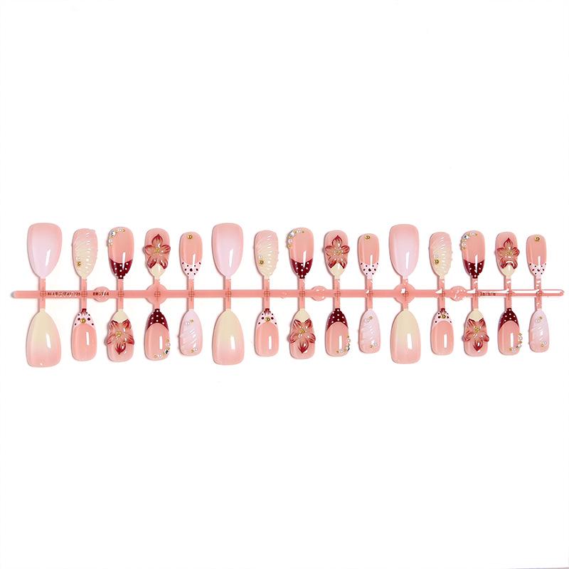 3D Almond Blossom Polka Dot French Manicure Nail Tips - 30 Pieces