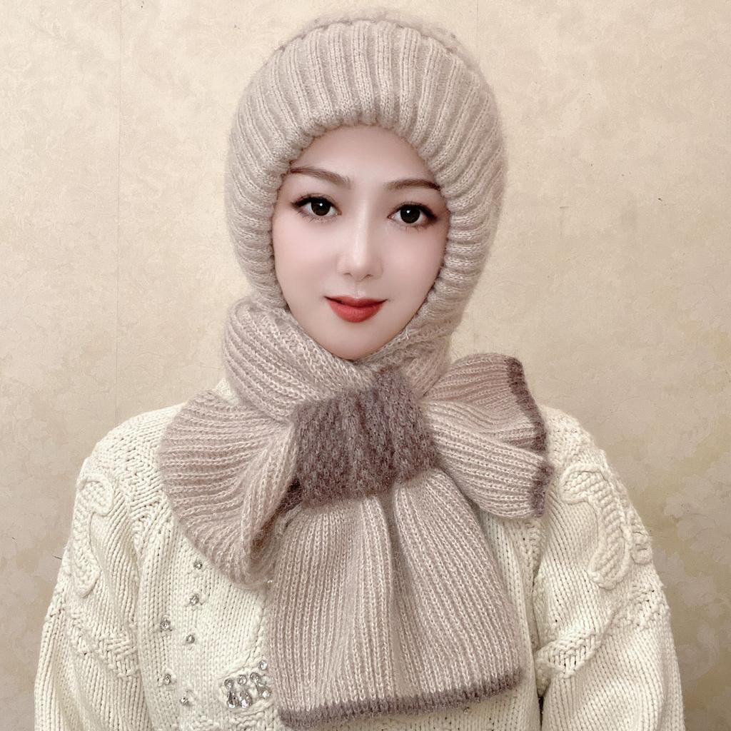 Winter Knitted Hat Kangkang Thickened One Piece Women's Warm Squirrel Fleece Lined Wool Hat Windproof Snow Hat
