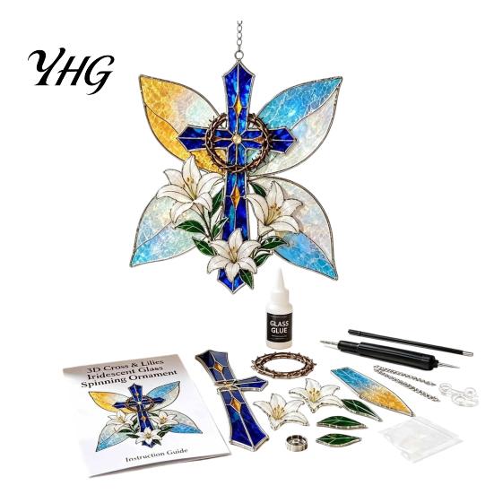 Complete Glass Assembly Set Christian Suncatcher DIY Kit, Stained Style Religious Sun Catcher, Relaxing Handcraft Gifts Iridescent Hanging Ornament