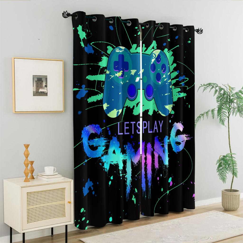 2Pcs Gamer Game Controller Pattern Printed Blackout Curtains Suitable For Bedroom Kitchen  Living Room Study Office Bathroom