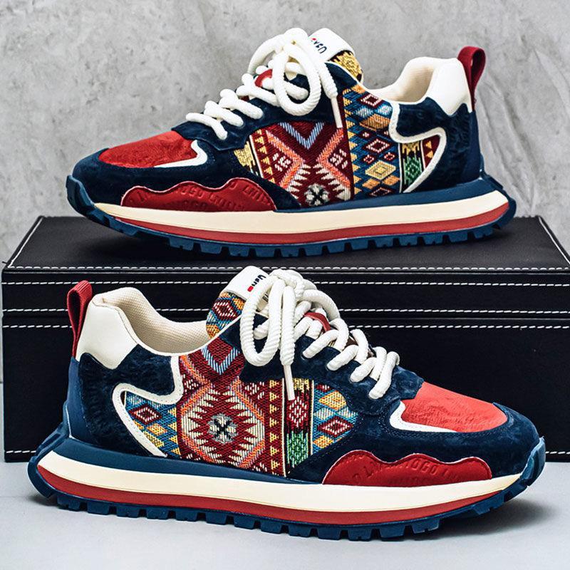 Men's Shoes Spring Casual Shoes Chinese Style Embroidered Men's Sports Shoes Fashion Versatile Printed Dad Shoes Forrest Gump Board Shoes
