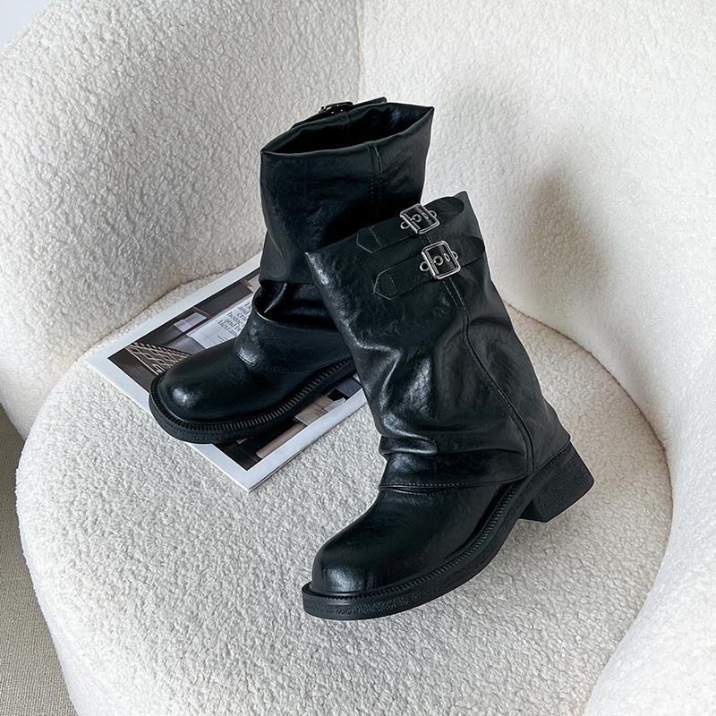 Vintage Inner Height Increasing Coarse Heel Short Boots Western Cowboy Pile Boots Knight Boots Martin Boots Women's Boots