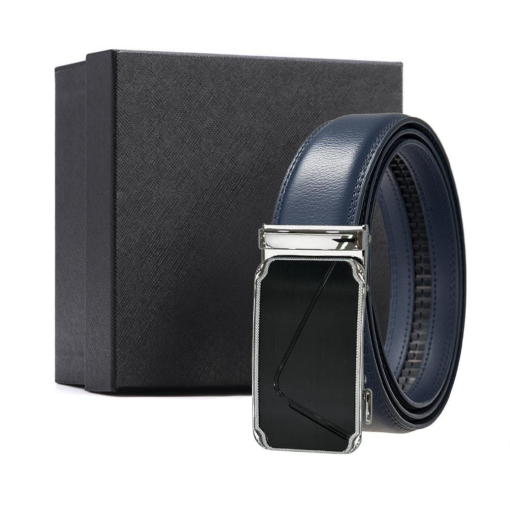 Синий двухслойный кожаный ремень с автоматической пряжкой кожаный ремень ремень 110-130CM