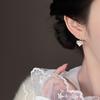 Pink Crystal Heart Earrings with 925 Silver Studs - Elegant Niche Design for Girls