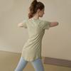 Sommer Modisch Einfarbig Rundhals Damen Slim Fit Lauf-T-Shirt Yoga Lang Geschnitten Hüftbedeckendes Workout-Top