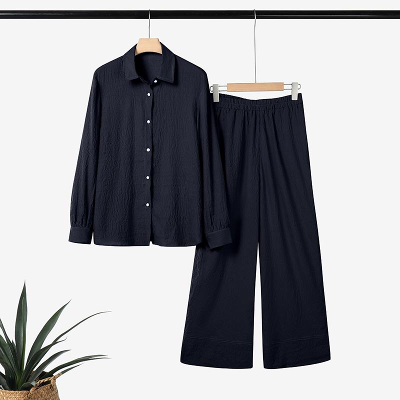 

ZANZEA Женская блузка с длинным рукавом и брюки повседневный комплект из двух частей 3XL тёмно-синий