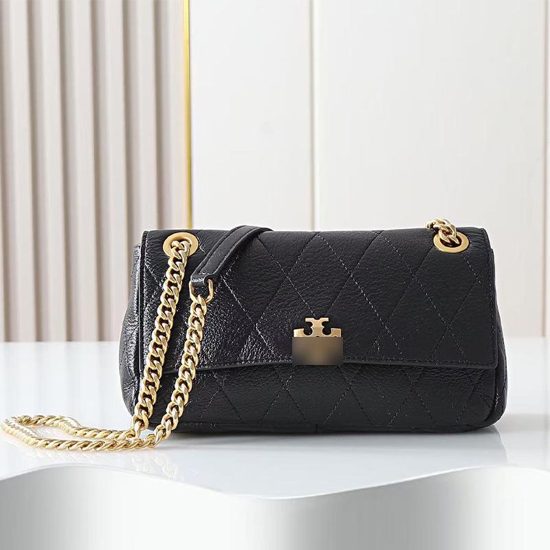 Charlies Damen Rautenketten-Rindsleder-Klapptasche - Lässige Einzel-Schulter-Crossbody-Tasche