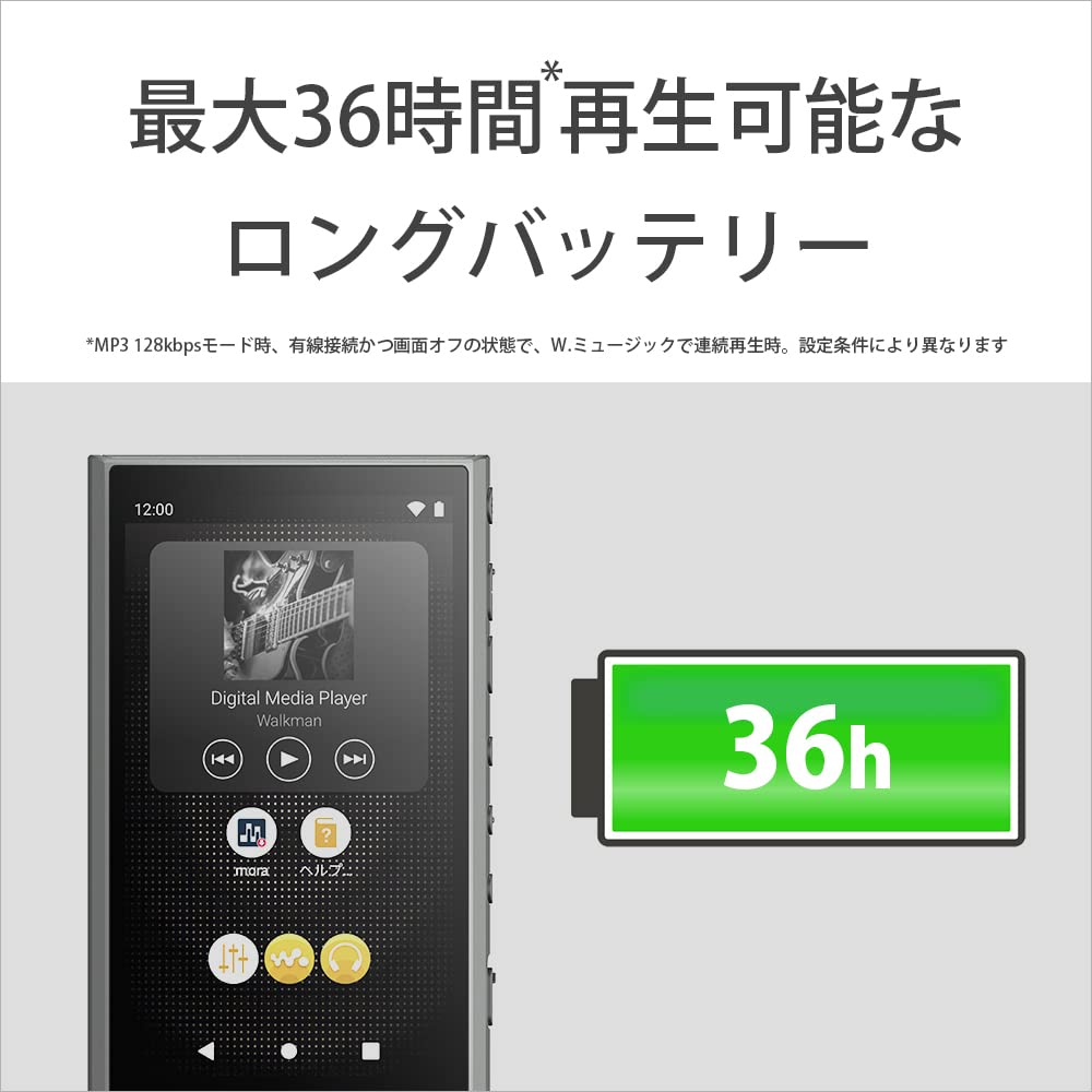 Sony Walkman 64GB A300 Series Streaming LDAC and HD Codec MP3 microSD Card Touch Up to 36 Hours of Continuous 360 Reality Audio Gray HC NW-A307