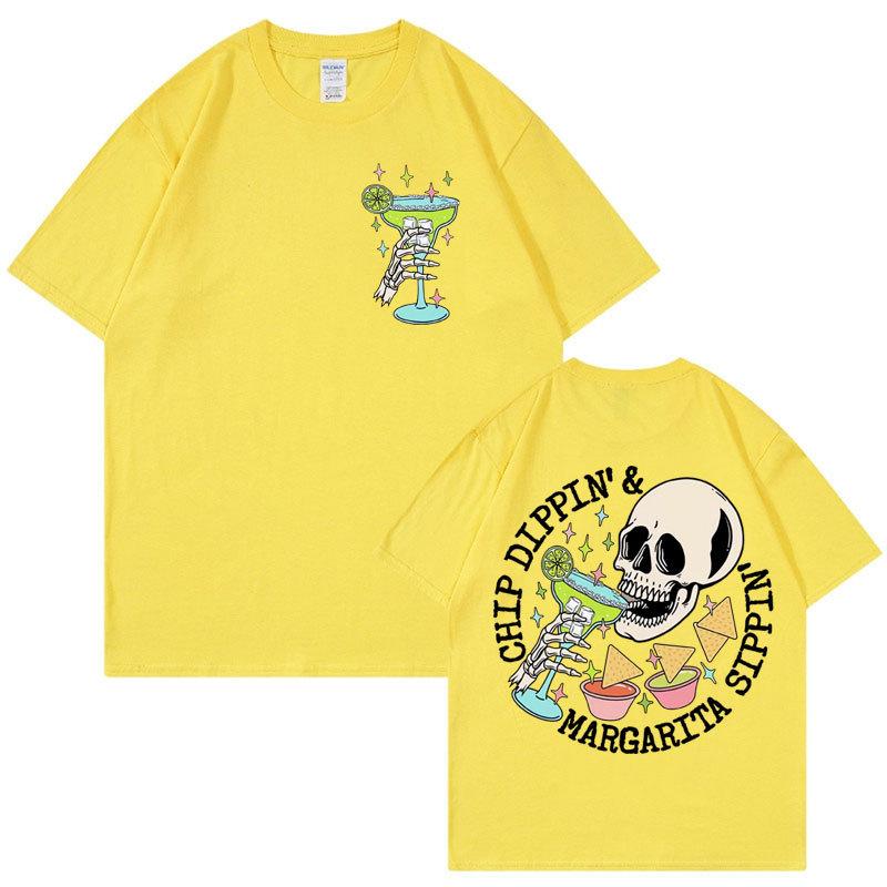 Polyester 100% Funny Chippin Dippin Margarita Sippin Meme T Shirt Men Women Streetwear Graphic T Shirts S
