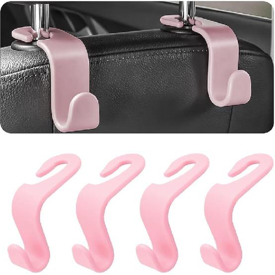 Car Back Seat Headrest Hooks, 4 Pack Black Stylish Back Seat Hanger For Car Handbag Clothes Coats Grocery Bags, Car Interior Accessories (Black2)