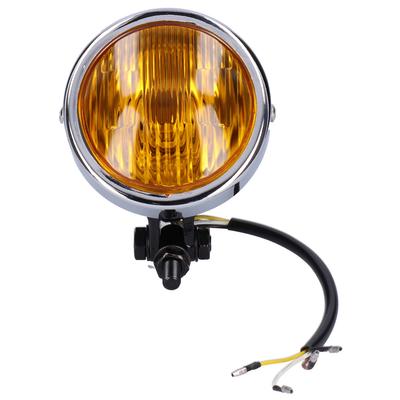 Farol de Motocicleta Retrô 4 polegadas 12V Carcaça Preta Redonda Lente Amarela Universal para Todos os Vintage