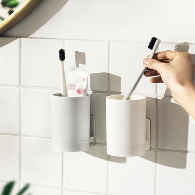 1pc Wall-mounted Traceless Paste Cup Shelf Toothbrush Mouthwash Cup Holder Household Storage Rack Bathroom Accessories