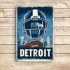 Detroit Football Iron Metal Sign Weather-Resistant with Pre-Drilled Holes Decorative Wall Art for Home Garden Cafe Office Club