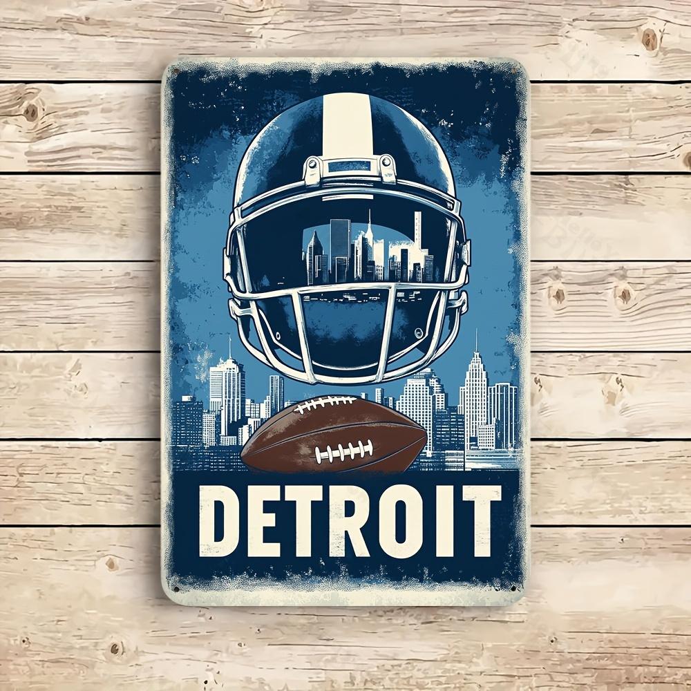 Detroit Football Iron Metal Sign Weather-Resistant with Pre-Drilled Holes Decorative Wall Art for Home Garden Cafe Office Club
