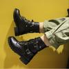 Women Motorcycle Boots Ladies Vintage Combat Army Punk Goth Ankle Shoes Women Biker Pu Leather Short Boots