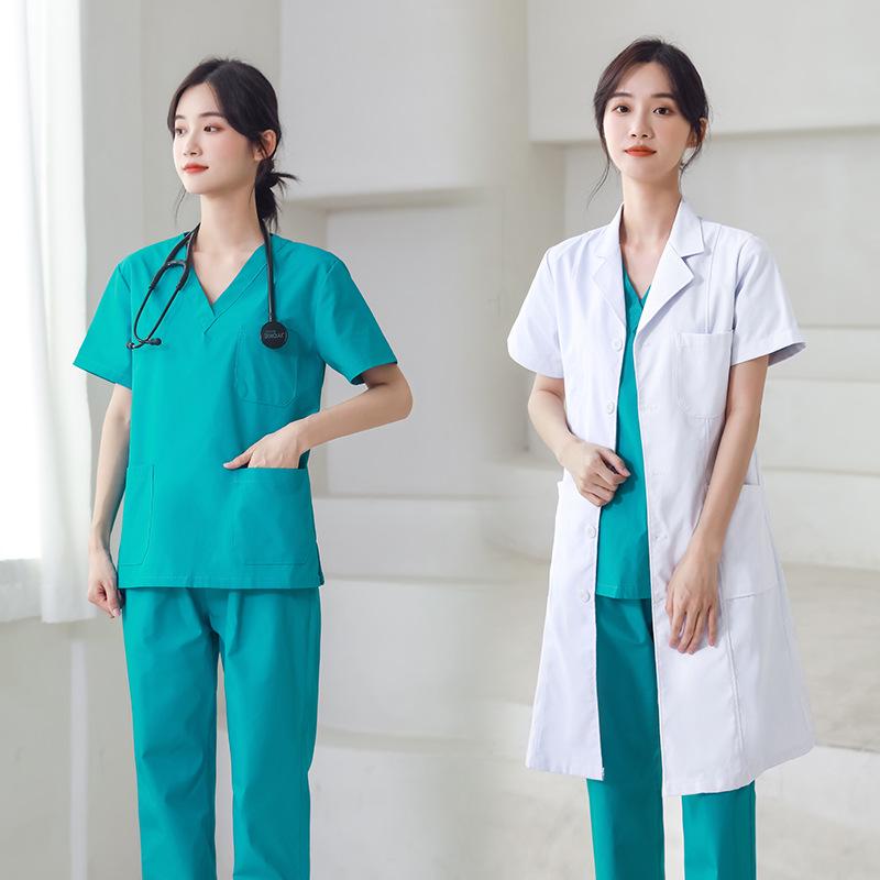 Unisex Short-Sleeve Surgical Gown and Long-Sleeve Workwear Scrub Set - Polyester/Cotton Blend