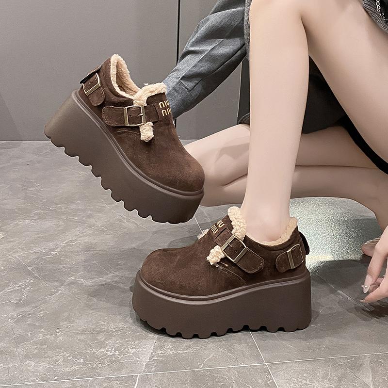 Women's Ankle Boots 2025 New Winter Plush Warm Suede Design High Heel Botas Mujer Casual Slip-on Non-Slip Thick-soled Snow Boots