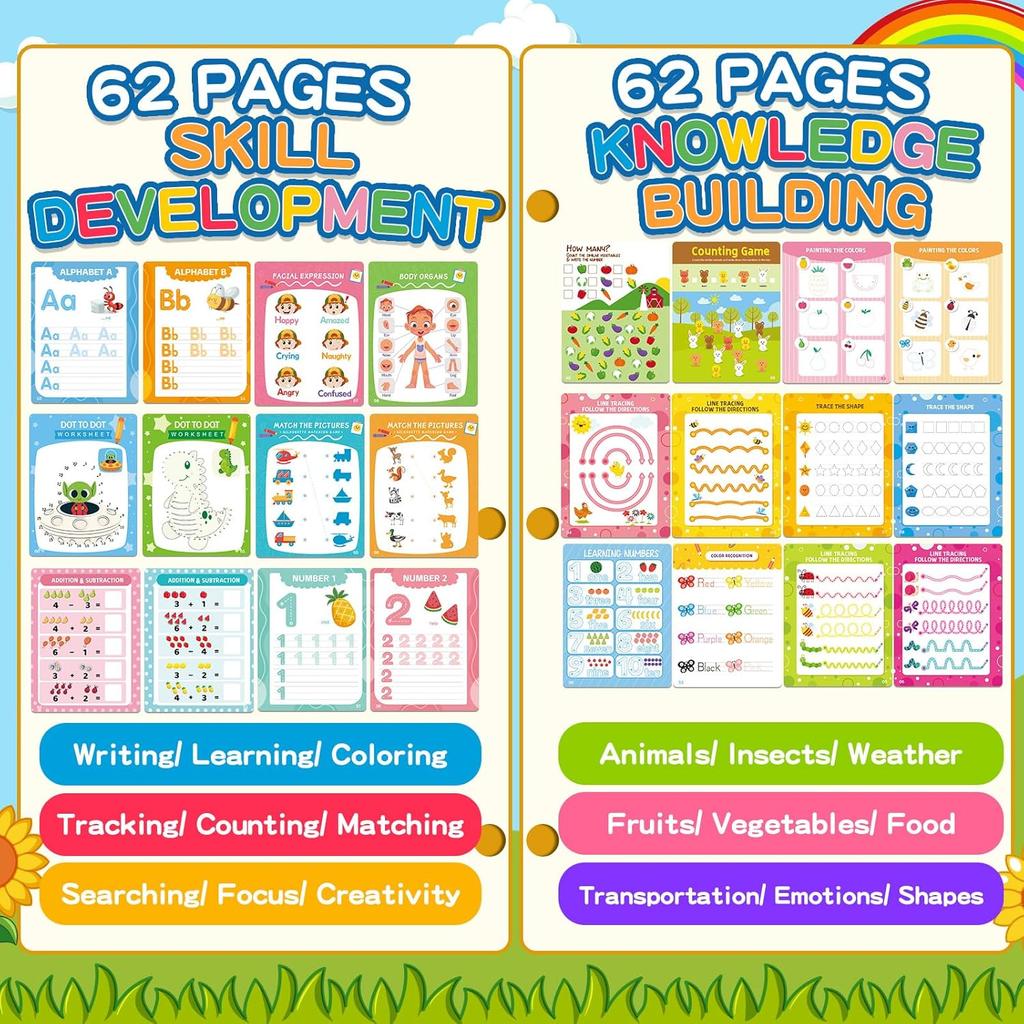 Preschool Learning Activities, 62 Pages Educational Workbook for Kids, Handwriting Practice, Montessori Toys, Autism Materials, Alphabet Learning,