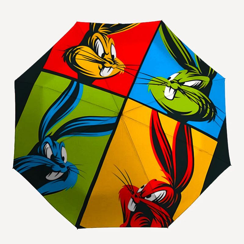 1pc Bugs Bunny Looney Tunes 8-Ribs Sturdy Frame, Automatic Open/Close, Durable & Colorful Ideal for Beach, Travel, And All Seasons10005