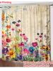 2PC Vintage Letter Floral Sheer Curtains - Nostalgic Watercolor Print Window Drapes for Living Room Bedroom Decor