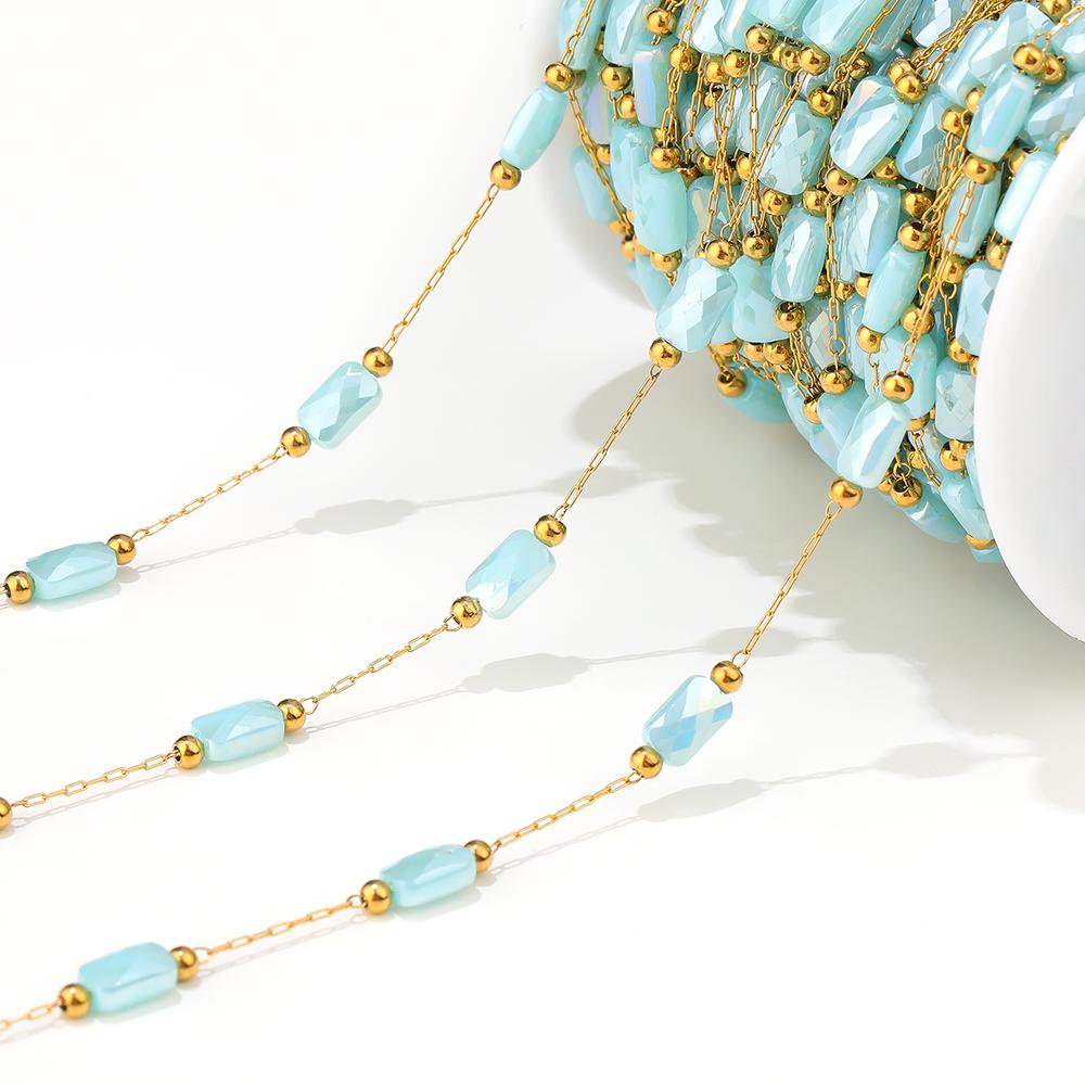 1 Meter Stainless Steel Rectangle Crystal Glass Chains for DIY Jewelry Ethnic Style Earrings Making Necklace Bracelets Findings