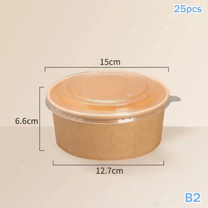 25pcs Kraft Paper Bowls Cups Fruit Salad Bowl Kraft Containers Salad Food Prep Kraft Box Cream Ice Snack Storage 500/750/1000ml