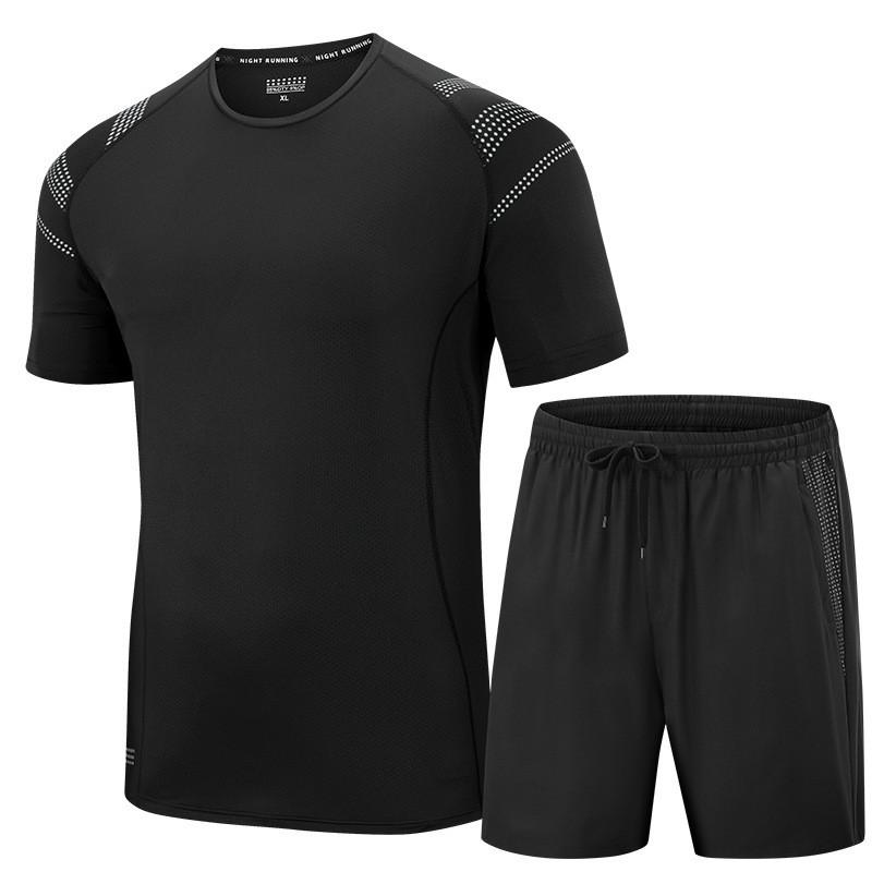 Mens 2-Piece Sportswear Set Cotton-Blend Short Sleeve T-Shirt Shorts Lightweight Casual Outfit
