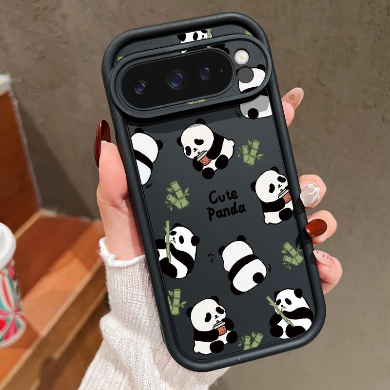 Cute Pandas Pattern Soft Phone Case For Google Pixel 9 Pro XL 8 Pro 8A TPU Matte Shockproof Lens Protection Bumper Cover
