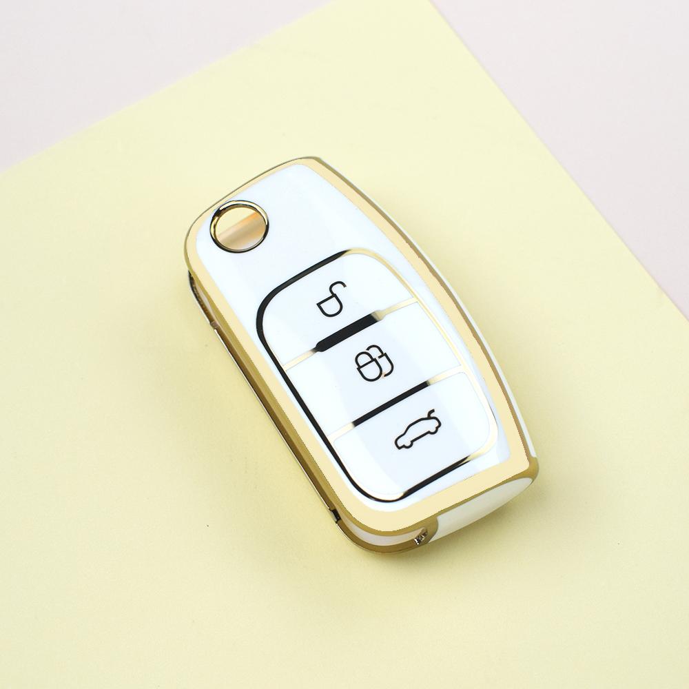 Mode Goldrand TPU Schale Schlüsselanhänger für Ford B-Max C-Max Fiesta Focus 2 Ecosport Kuga Escape Falcon Eco Sport Galaxy Auto Fernbedienung Schlüssel Abdeckung Hülle