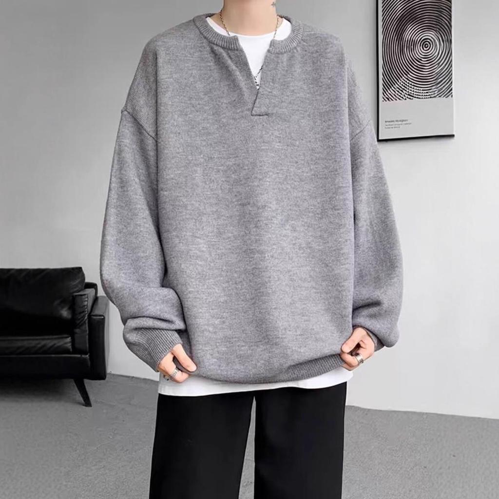 Unisex V-Neck Retro Japanese Sweater, Autumn 2025 Edition - Trendy Couple's Knitwear in High-End Lazy Style