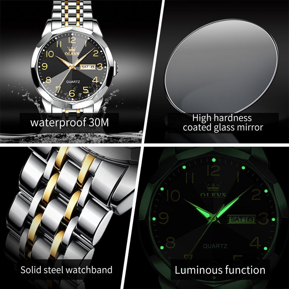 OLEVS Men Watch Original Brand Waterproof Luminous Quartz Watch Rhombus Mirror Stainless Steel Watch With Box