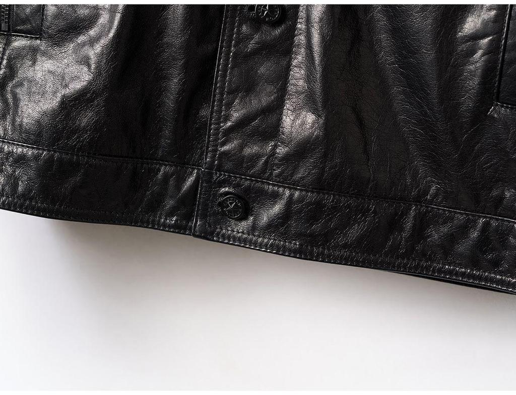2025 Autumn Genuine Leather Men's Cowhide Waxed Jacket Business Outerwear