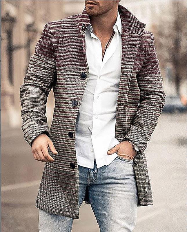 Men's Woolen Mid-Length Digital Print Coat - Autumn/Winter Collection
