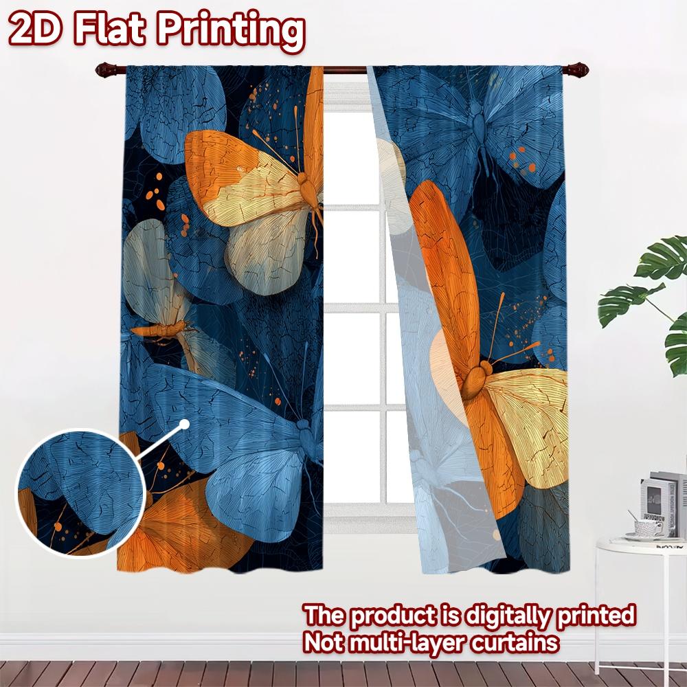 2D FLAT PRINTING 2pcs Curtains (Without Rod) Butterfly Celebration Flight Creative Modern Curtains 100% Polyester Curtains Eid