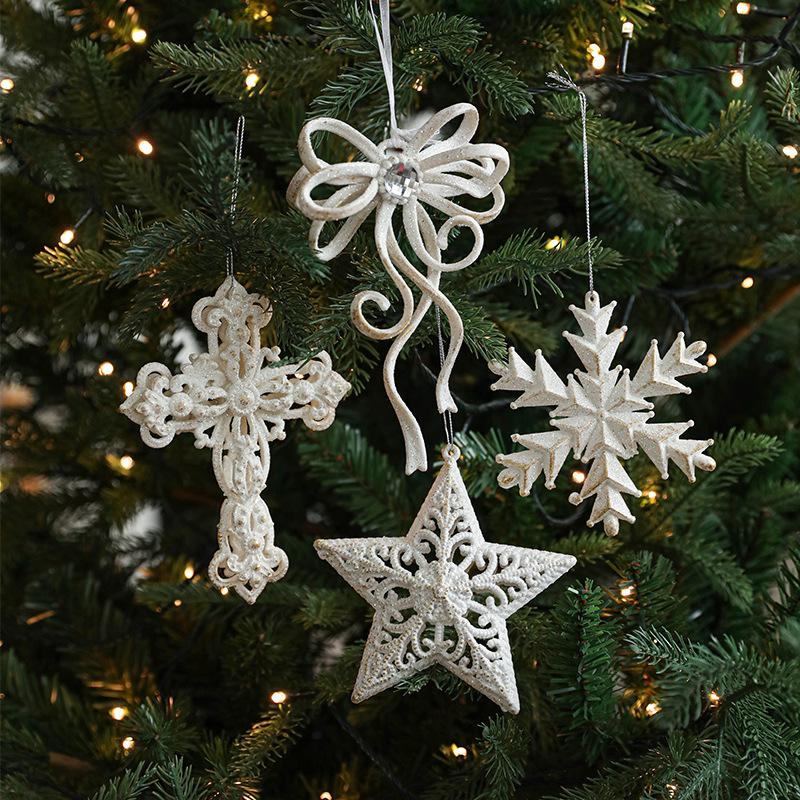 White Irregular Pendant with Gold Glitter Angel Wings, Single Pack Christmas Tree Ornament.