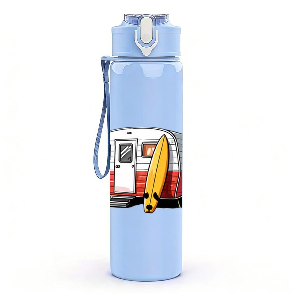 1PC Retro Camper Van 750ml Color Plastic Sports Water Bottle Leakproof Flip Straw Lid Suitable for Sports Office Home Use