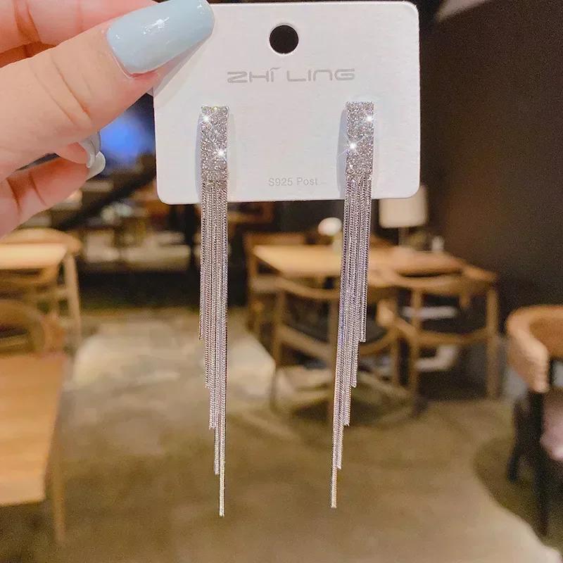 Simple Long Silver Color Tassel Pearl Earrings for Women Fashionable Personalized Daily Accessories Party  Birthday Gifts