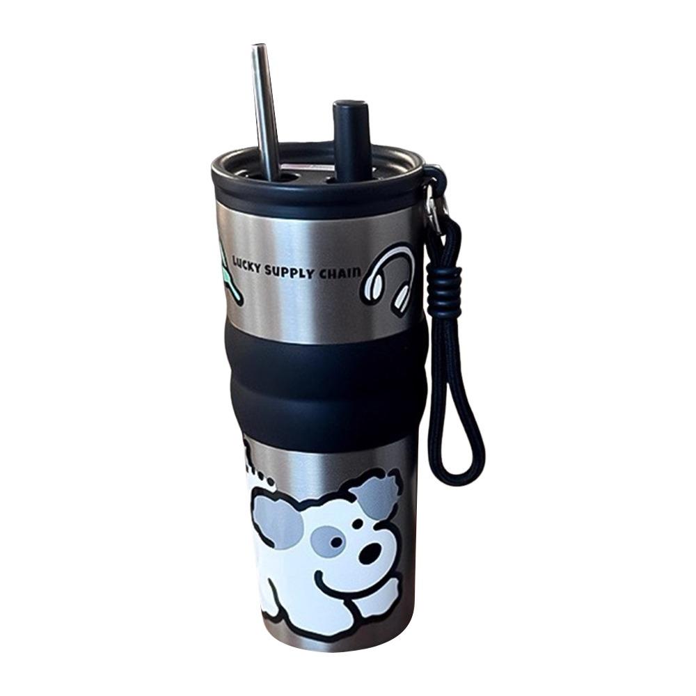 

Large Capacity Vacuum Cup with Handle Straw Cup New Insulated Cup Silver - Stainless Steel