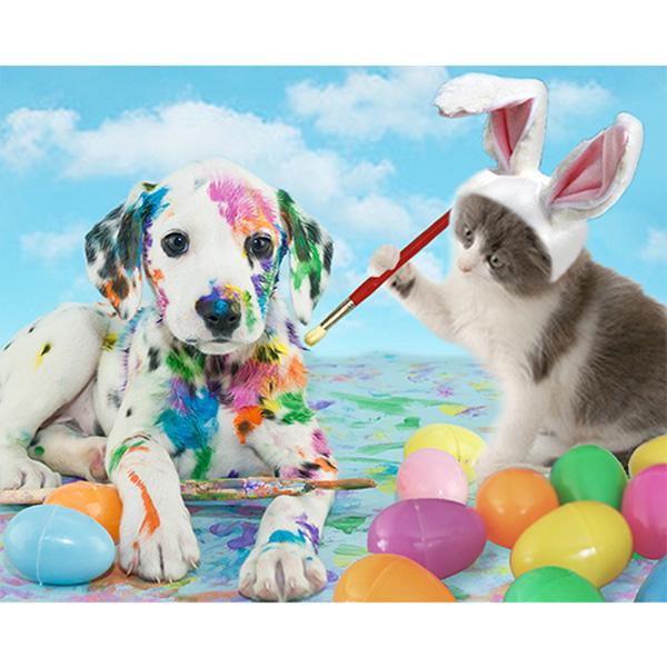 

5D DIY Алмазная картина Милая собака цвета кролика из страз Полная круглая алмазная вышивка