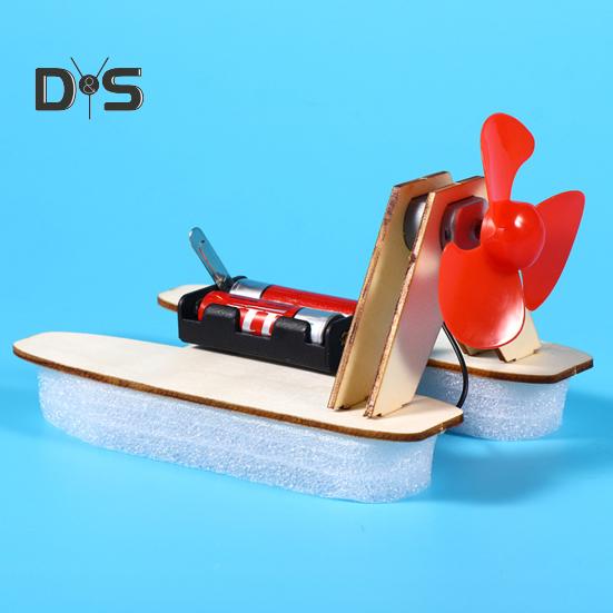 1 Set DIY Wind Powered Boat Model Kit Handmade Wooden Puzzle Hovership Building Crafts Kids STEM Educational Physics Science Experiment Toy