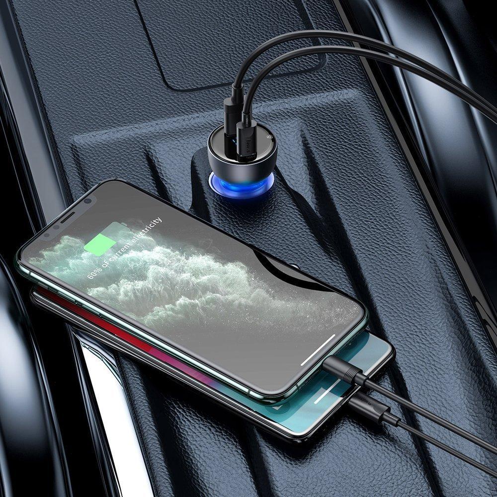 USBC 65W Quick Charge USB Car Charger LCD Screen Transparent