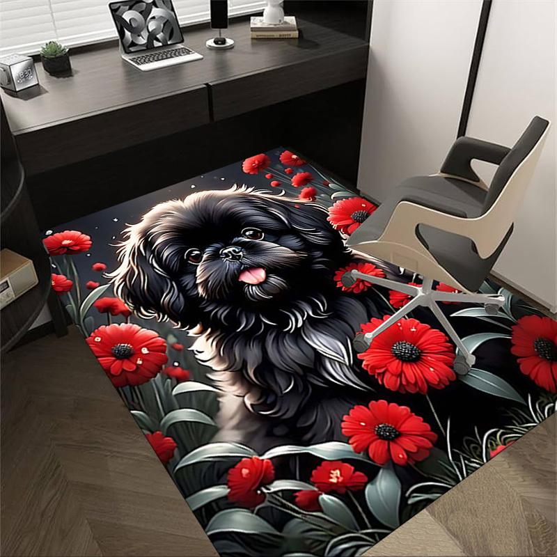 

1PC Dog Flowers Non-Slip Floor Carpet Compatible for Office&Living Room&Bedroom&Dining room - Flat-Weave Machine-W317 60cm by 90cm
