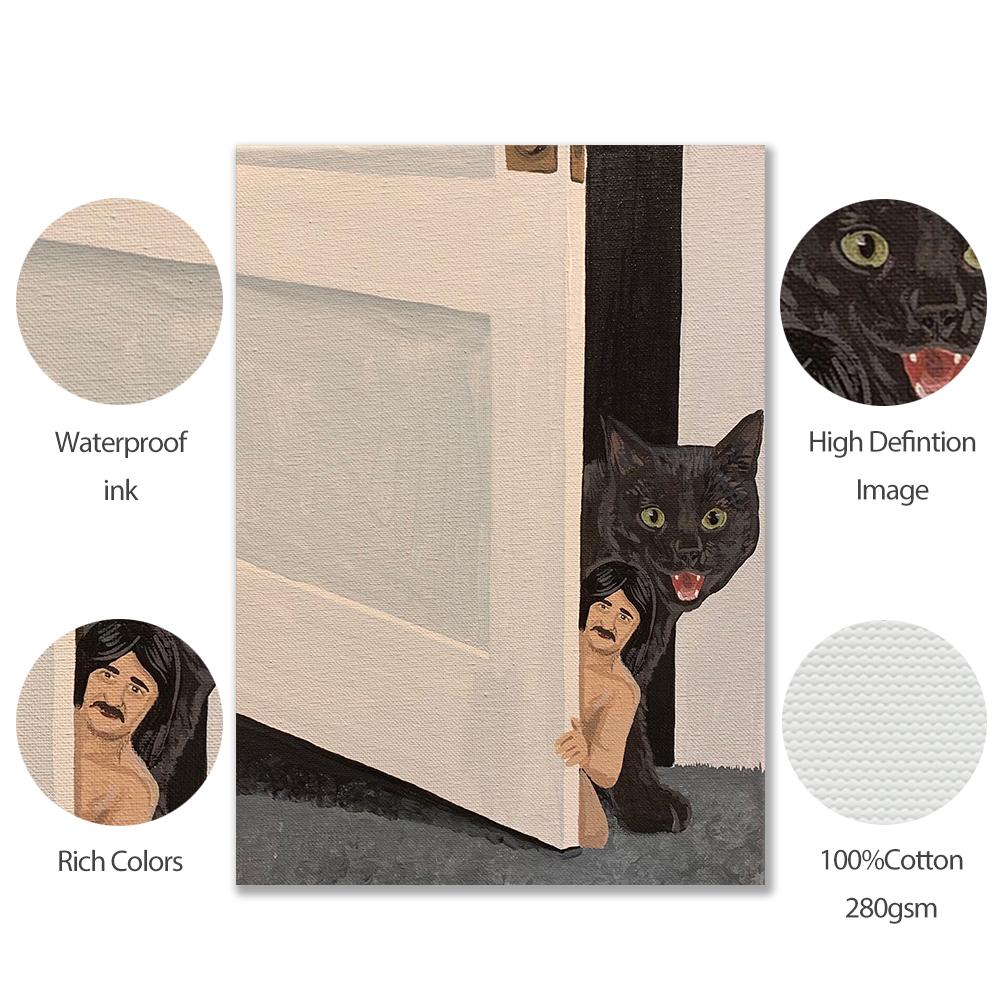 Long Bodied Cat Abstract Greedy Cat Wall Art Poster Print Black Cute Pet Oil Canvas Painting Toilet Bed Room Home Decor No Frame