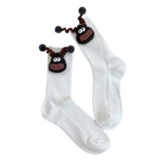 

1 пара носков для пола, дизайн 3D куклы, эластичные носки с отверстием средней длины, до щиколотки, теплые, дышащие, студенческие носки белый