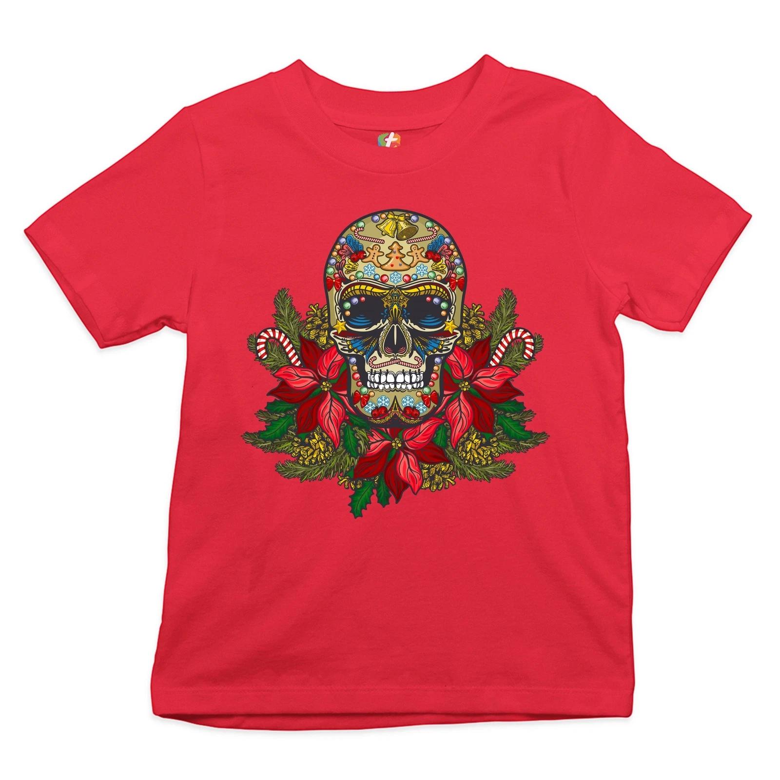 Christmas Calavera Youth kids boys T-Shirt Sugar Skull Holiday Spirit Mistletoe Kids 160